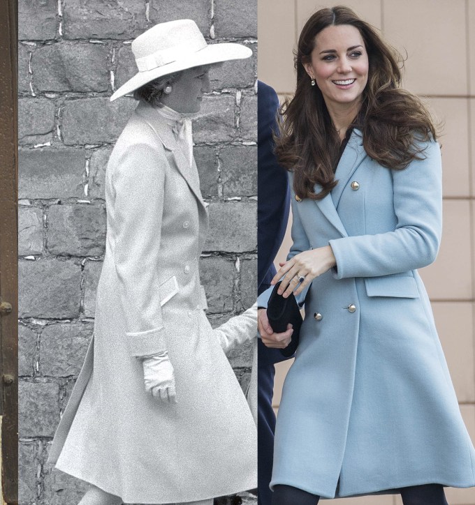 Princess Diana and Kate in light blue coats