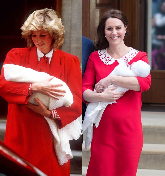 Princess Diana and Kate Middleton in red and white dresses