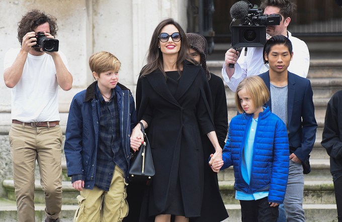 Angelina Jolie & Kids Leave The Louvre