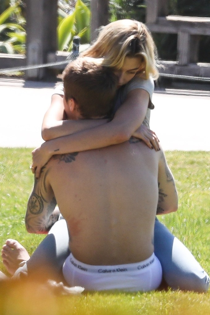 Hailey Hugs Justin In A Park
