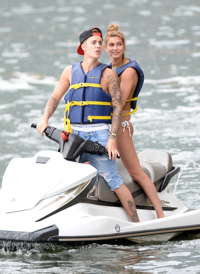 Justin & Hailey Cruise On Jet Ski In Miami