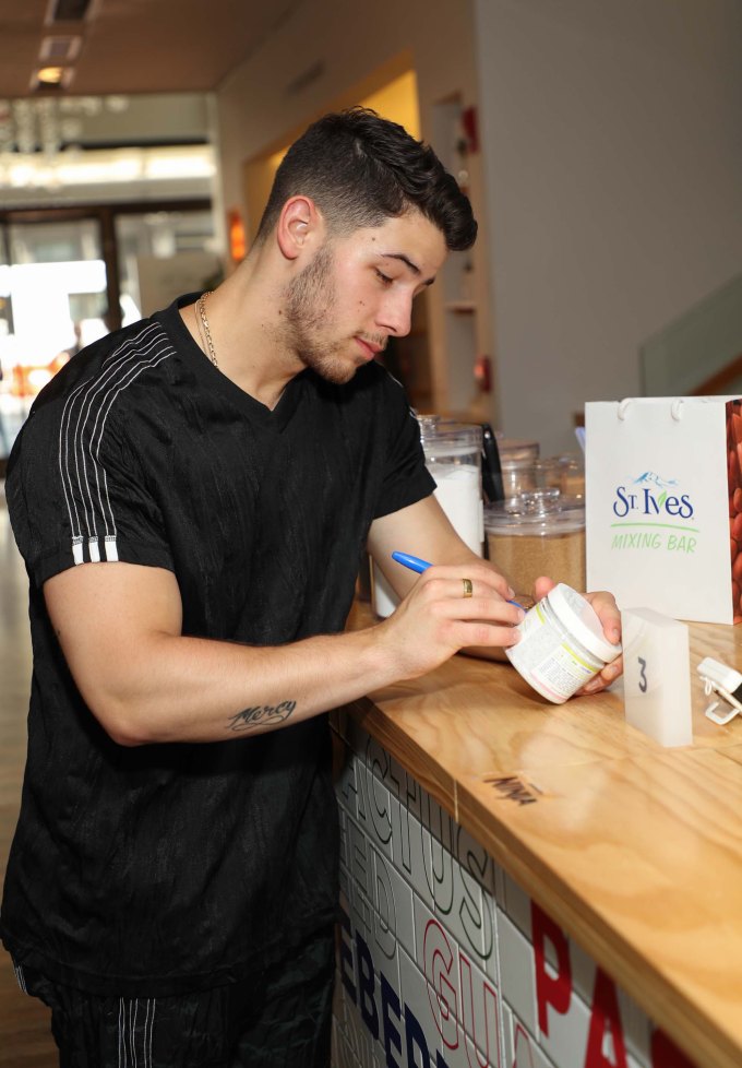 Nick Jonas at the St. Ives Mixing Bar to mix-up Custom Face Scrubs and Body Lotions