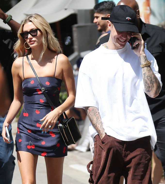 Justin Bieber Chats While Hailey Walks Beside Him