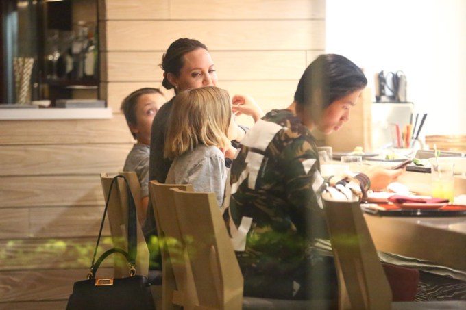 Angelina Jolie At Dinner With Her Kids