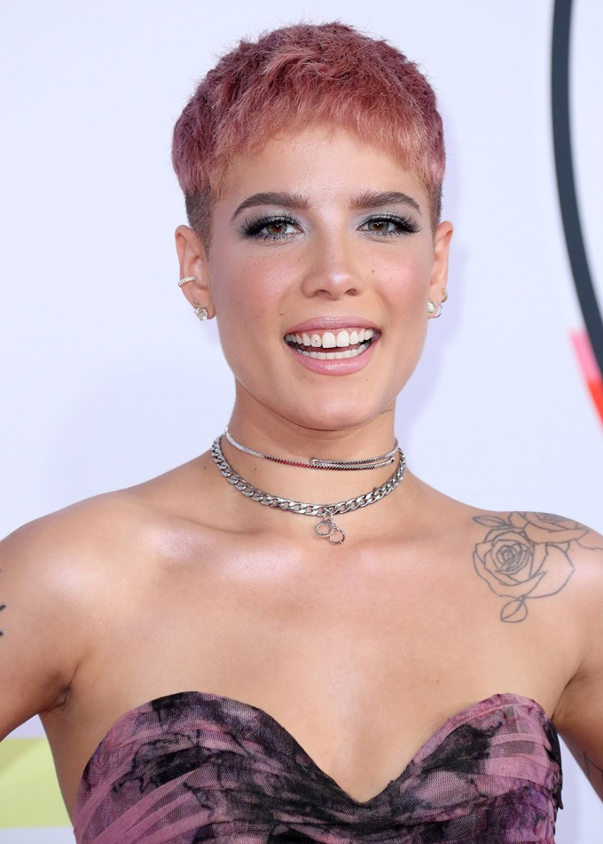 Halsey with a pink pixie cut