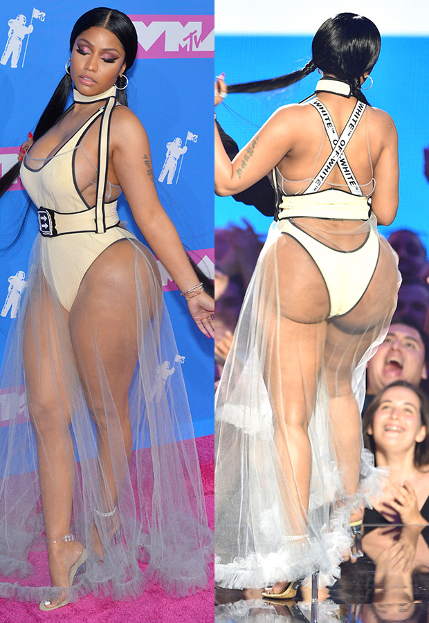Nicki Minaj's Outfit At The VMAs — Sheer Dress & Nude Bodysuit – Hollywood  Life