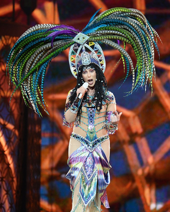 Cher stuns in a feather headdress
