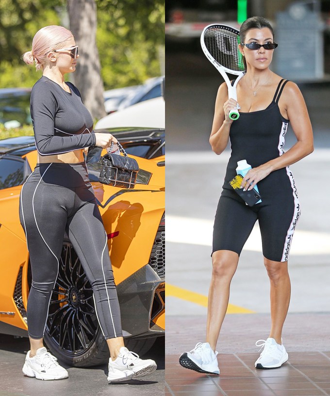 Kourtney Kardashian Wears Black Sports Bra & Leggings & Shows Off
