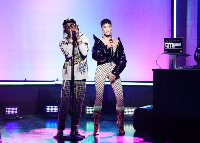 Lil Wayne joined by Halsey on ‘SNL.’