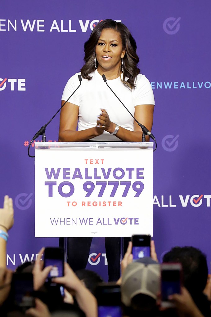 Michelle Obama speaking at a When We All Vote rally in Las Vegas