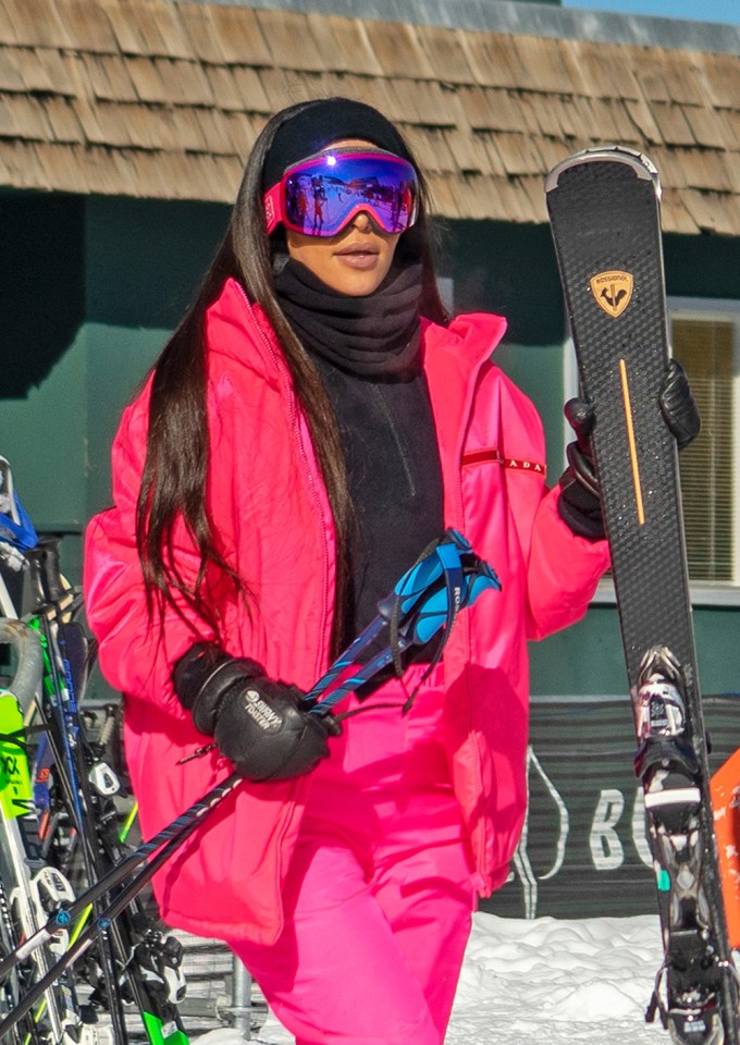 Kim Kardashian In A Pink Ski Suit