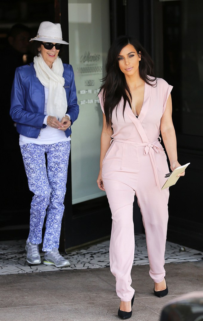 Kim Kardashian In A Pastel Pink Jumpsuit