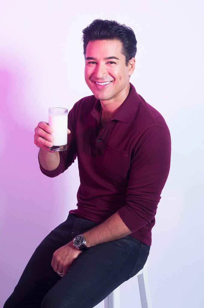 Mario Lopez Holds A Glass Of Milk