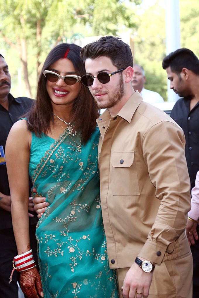 Nick Jonas and Priyanka Chopra smile for pictures