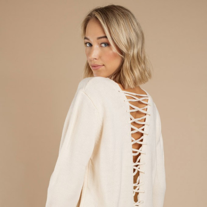 Shallow Waters Cream Lace Up Sweater – Tobi
