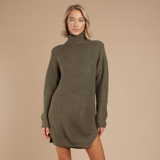 Tobi Knit While You’re Ahead Olive Sweater Dress, $43