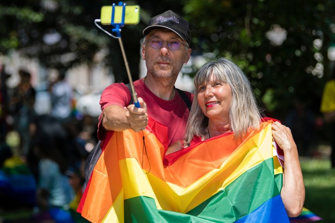 Pride Marchers Pose For A Selfie
