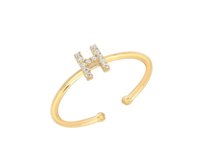 Mini Mini Jewels 14k Gold Brilliant Diamond Accented Letter H Initial Adjustable Ring, $234.99