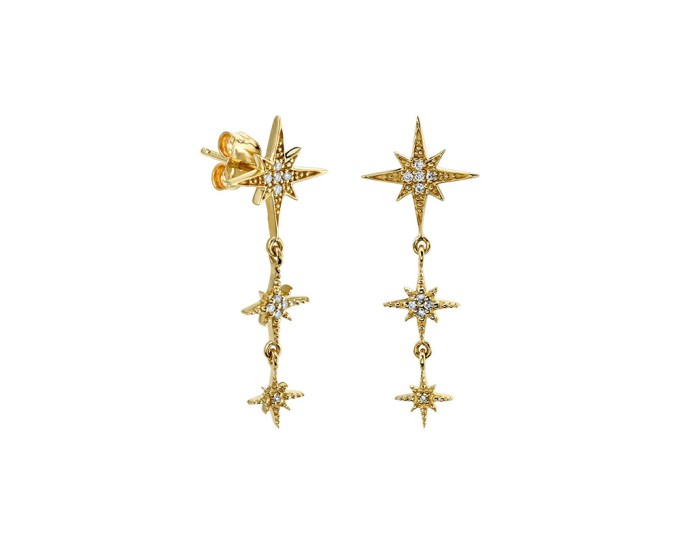 Sydney Evan’s Yellow-Gold & Diamond Triple Starburst Drop Earrings