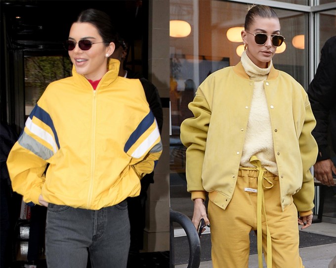 Hailey Baldwin Vs. The Karjenner Sisters In Yellow Tracksuits
