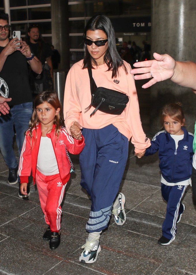 Kourtney Kardashian with Penelope & Reign Disick at LAX International Airport