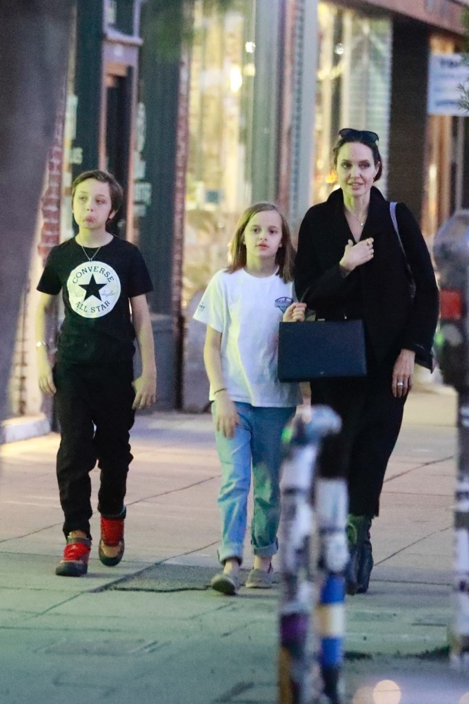 Angelina Jolie Walking With Her Twins