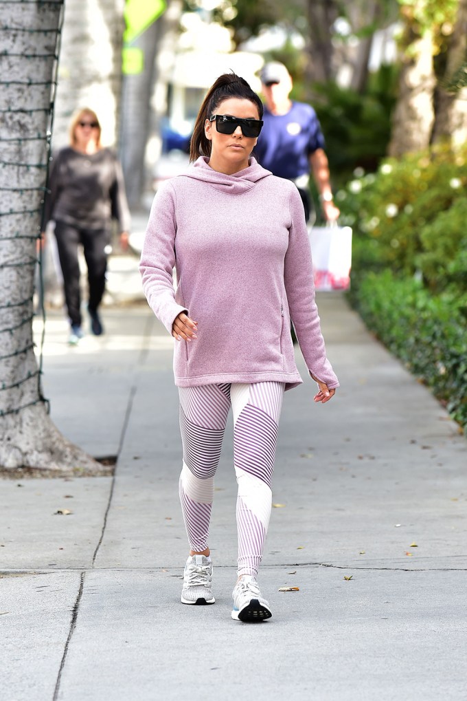 Eva Longoria Sports Old Navy High-Rise Compression Leggings and Sweater-Knit Pullover