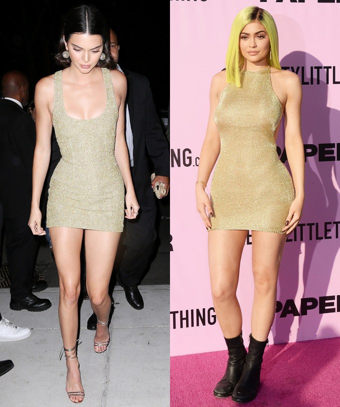 Kendall & Kylie Jenner In Gold Mini Dresses