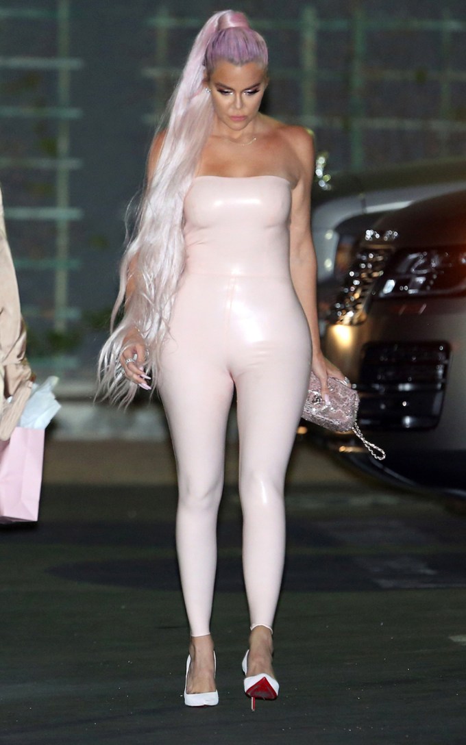 Khloé Kardashian Sports Tight Body Suit