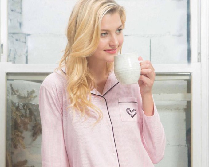 Laura Ashley Women’s Pink Stripe Sleepshirt With Embroidered Pocket