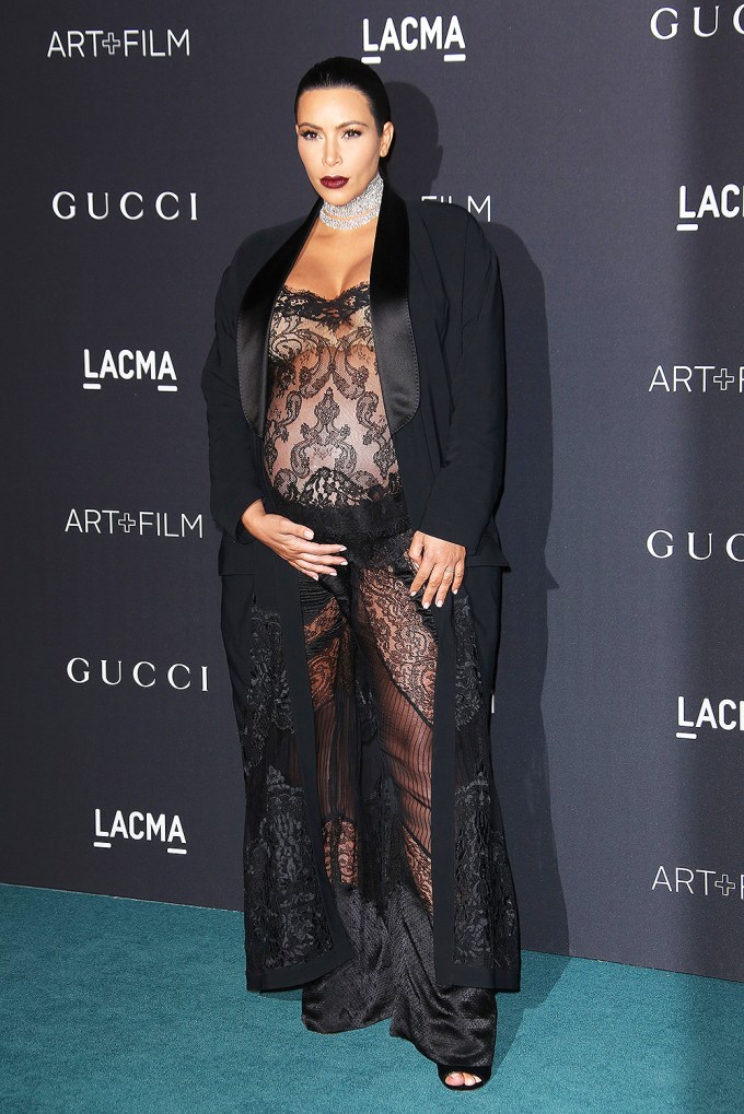 Kim Kardashian in a racy sheer gown while pregnant.