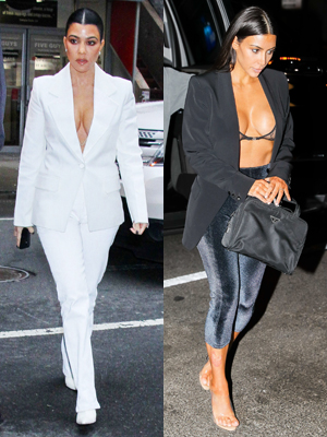 Kourtney Kardashian Vs. Kim's Bra Under Blazer Looks — See Pics