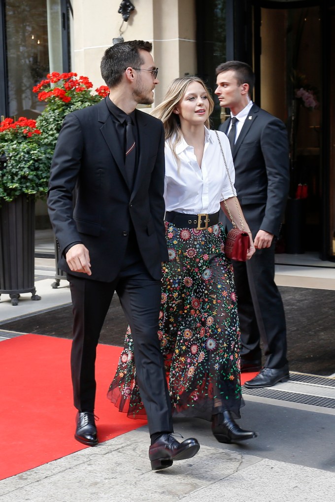 Chris Wood and Melissa Benoist attend Paris Fashion Week