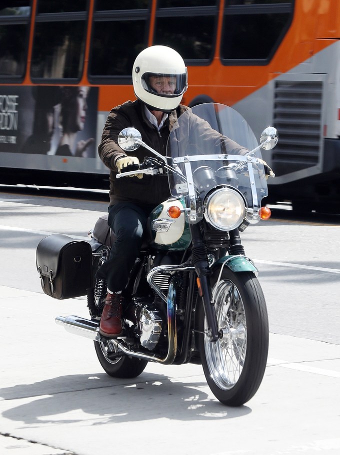 William H. Macy on his motorcycle