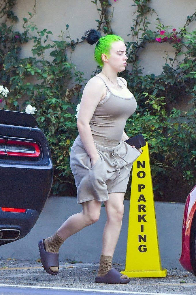 Billie Eilish Out & About In A Tan Outfit