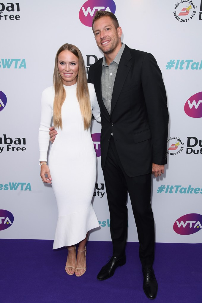 Caroline Wozniacki and David Lee attend a party