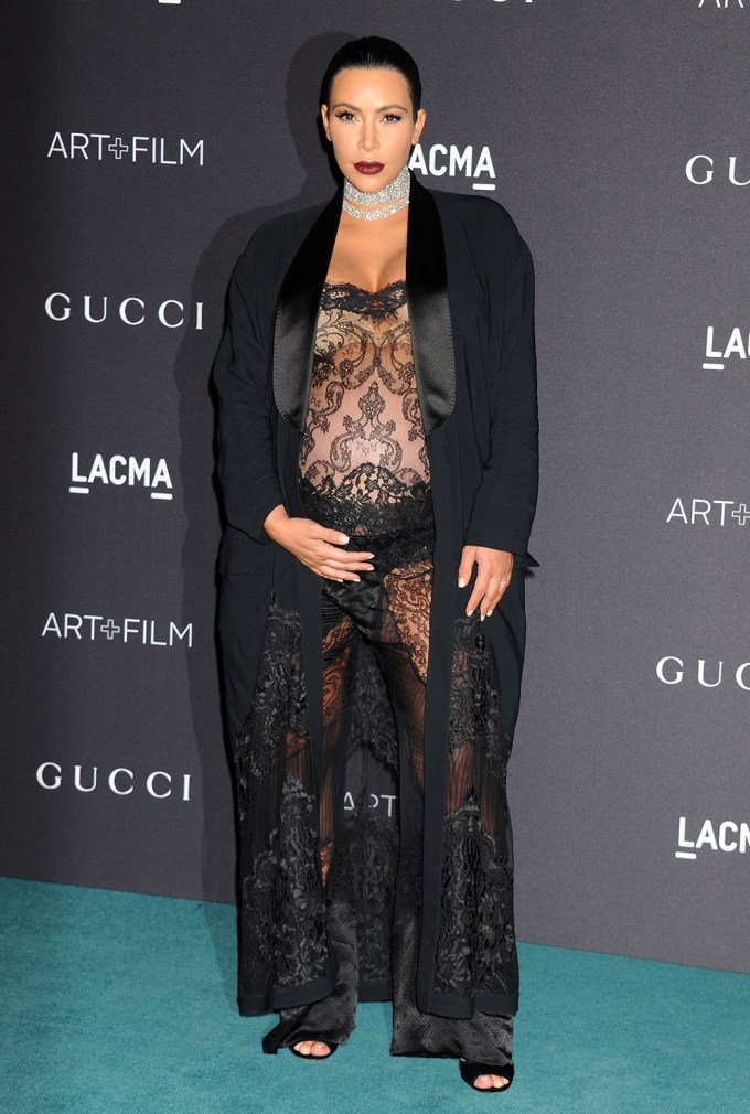Pregnant Kim Kardashian In Sheer Gown