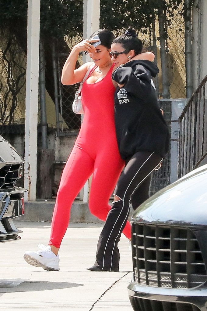 Kylie Jenner Wearing A Red Unitard