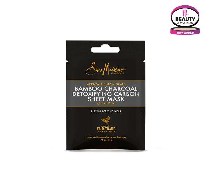 BEST FACE MASK — SheaMoisture African Black Soap Bamboo Charcoal Detoxifying Carbon Sheet Mask, $3.49, Target