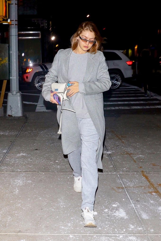 Gigi Hadid Looks Extra Cozy In Gray Sweatsuit