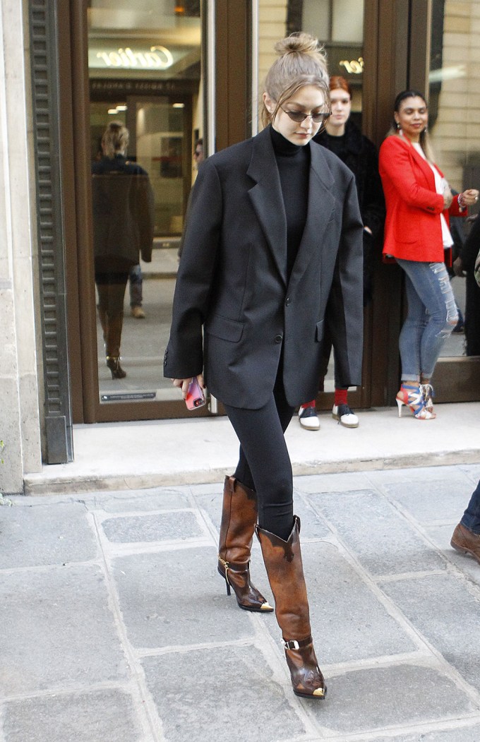 Gigi Hadid in an oversized black blazer