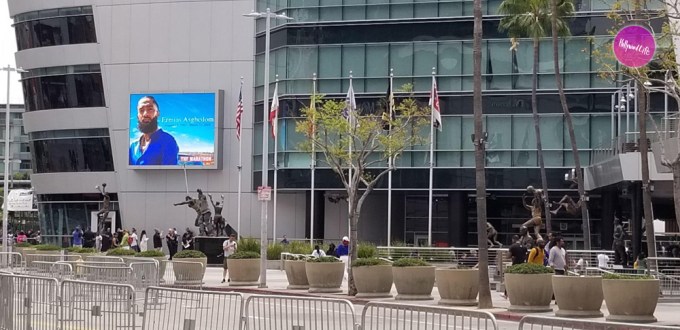 Nipsey Hussle screen outside memorial