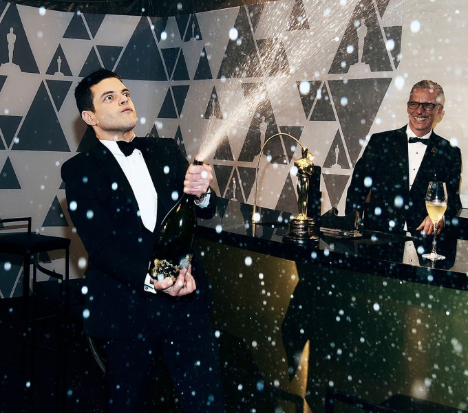 Rami Malek Popping Champagne