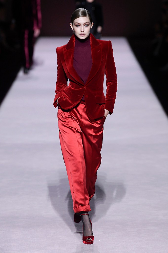 Gigi Hadid In A Red Blazer & Pants