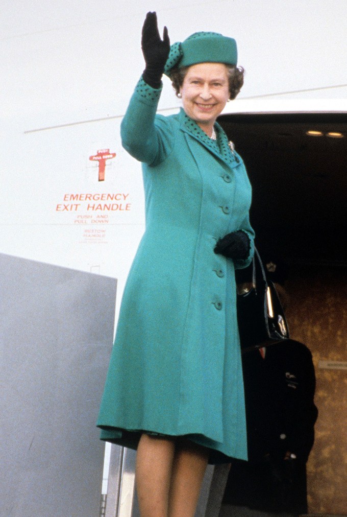 Queen Elizabeth II boarding a flight