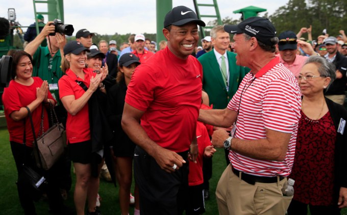 Tiger Woods smiling from ear to ear