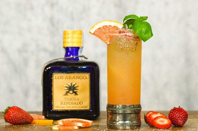 The Strawberry Basil Paloma, featuring Los Arango Reposado Tequila