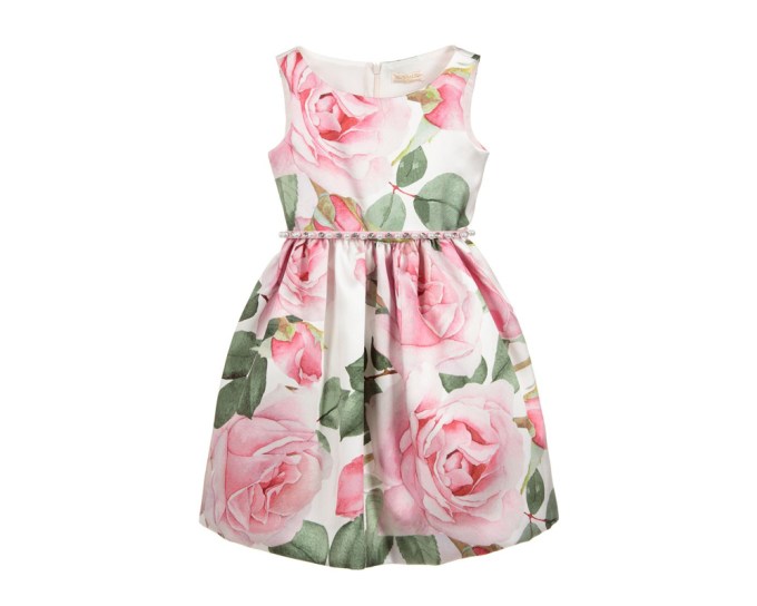 Children Salon Monnalisa Chic White & Pink Satin Roses Dress, $366, childrensalon.com
