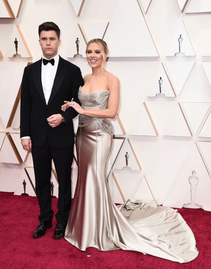 Colin Jost and Scarlett Johansson at the 92nd Academy Awards