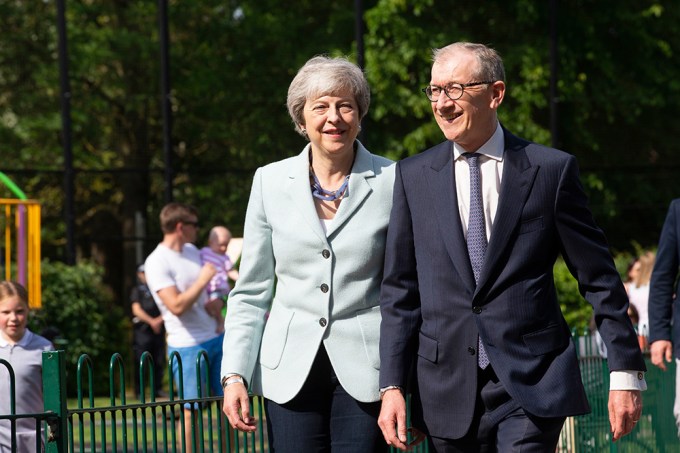 Theresa May & Philip May Walk To Polling Station
